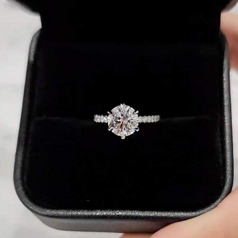 2.0 Carat Round-Cut Moissanite Engagement Ring in Sterling Silver