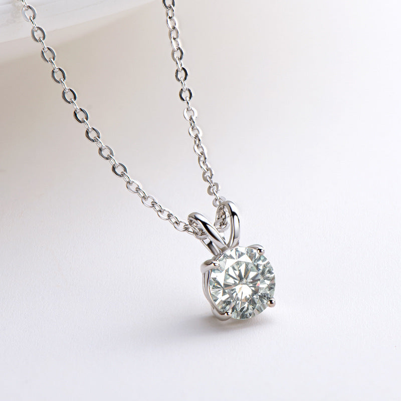Classic Round-Cut Moissanite Necklace in White Gold