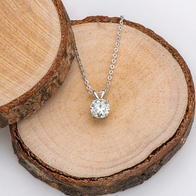 Classic Round-Cut Moissanite Necklace in White Gold