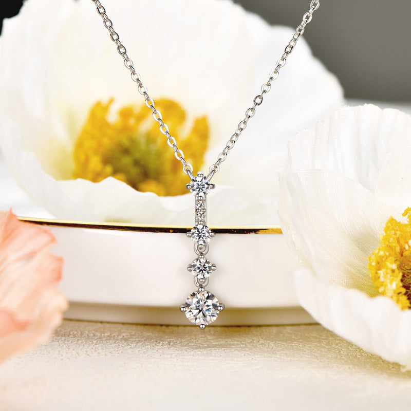 Eternal Love 0.8 Carat Moissanite Sterling Silver Necklace, 18K White Gold Plated