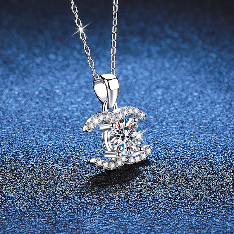 Classic Chanel-Style 1ct D Color Moissanite Sterling Silver Necklace Timeless Elegance