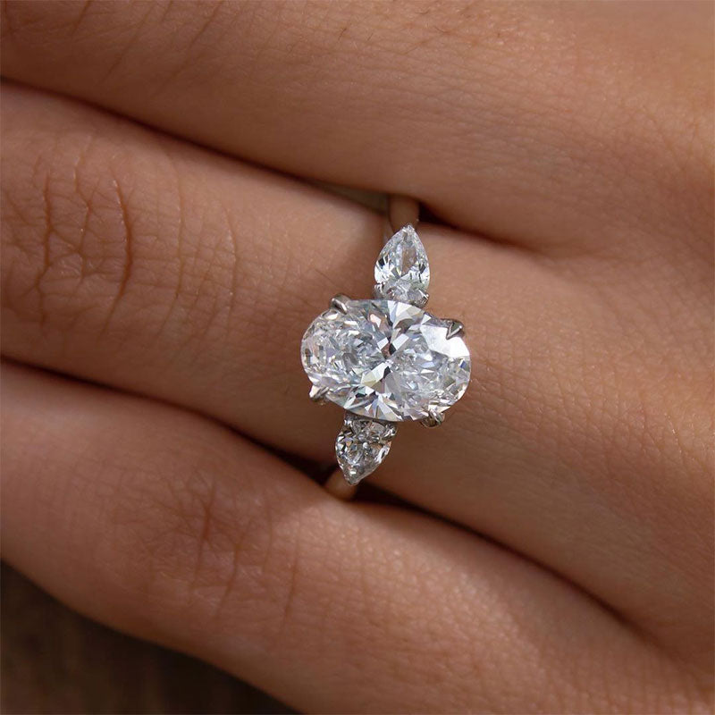 4.0 Carat Oval-Cut Simulated Diamond Three-Stone Engagement Ring