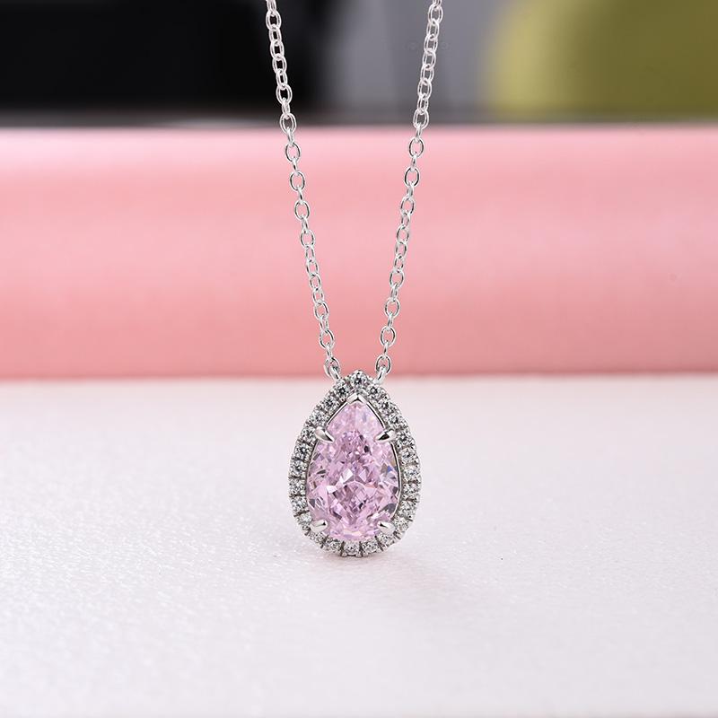 Stunning 925 Sterling Silver Jewelry Set with Pear-Cut Pink Sapphire & Simulated Diamonds