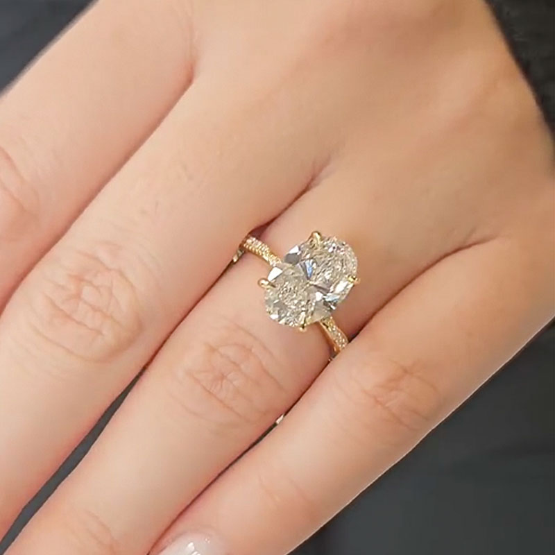 4 Carat Oval Cut Engagement Ring Yellow Gold Plated