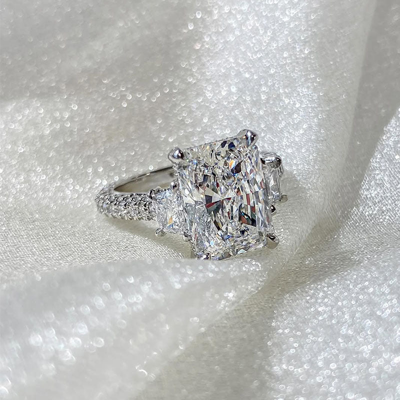 Luxury White Gold Plated Radiant Cut Diamond Ring