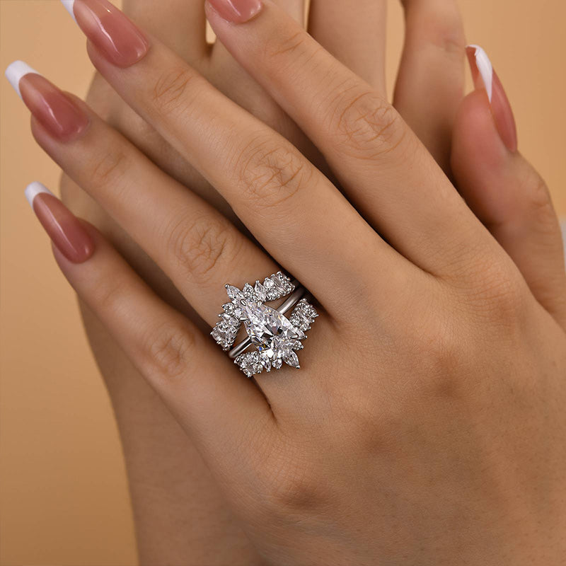 3.5Ct Pear Cut Diamond Ring with 3Ct Mixed Cut Band 925 Silver