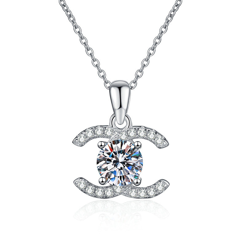 Classic Chanel-Style 1ct D Color Moissanite Sterling Silver Necklace Timeless Elegance