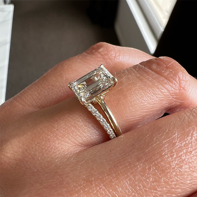 5Ct Emerald Cut Diamond Solitaire Ring in Platinum Plated 925 Silver