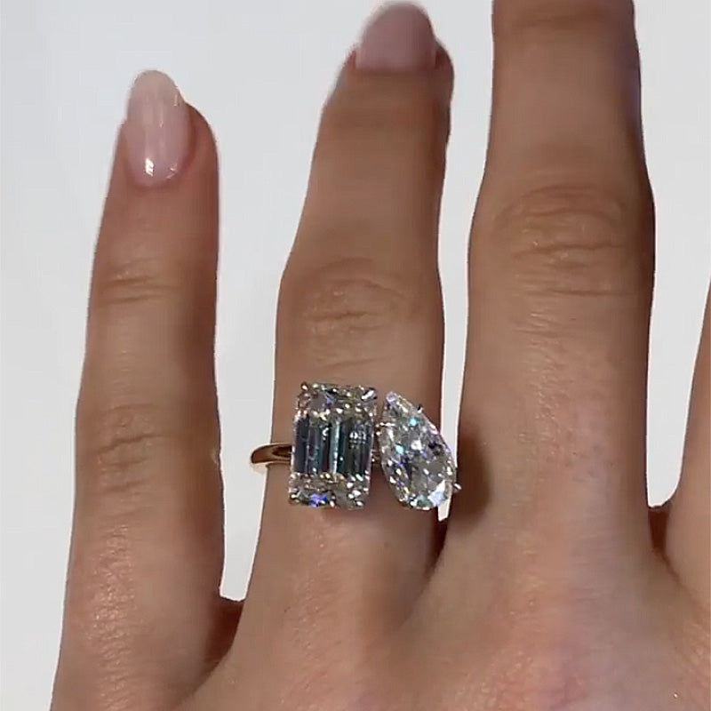 4.0Ct Emerald & 2.0Ct Pear Cut Diamond Duo Ring