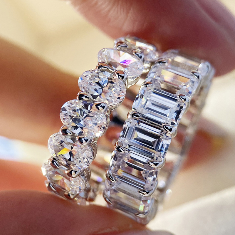 10.0 & 5.0 Carat Simulated Diamond Wedding Band Set in White Gold Plated Silver