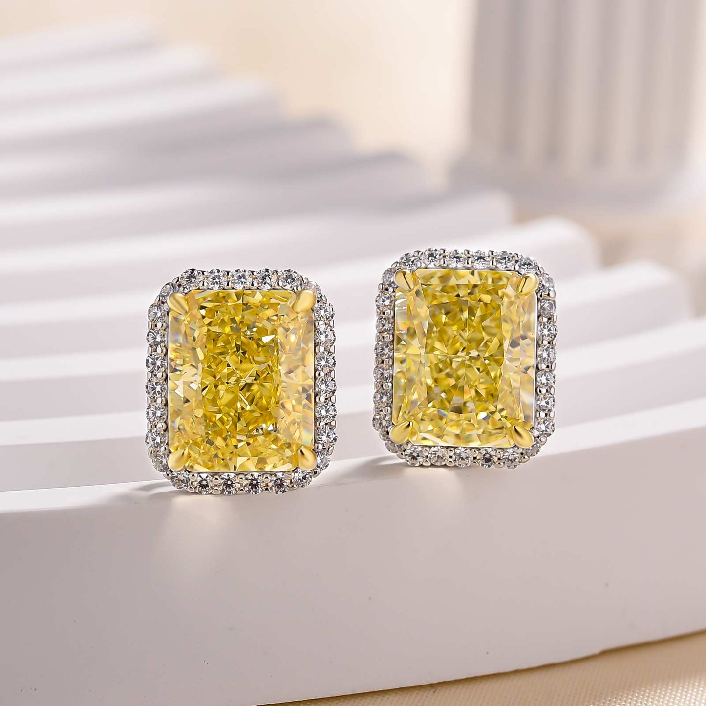 Cushion-Cut Yellow Sapphire Earrings in Sterling Silver & Gold