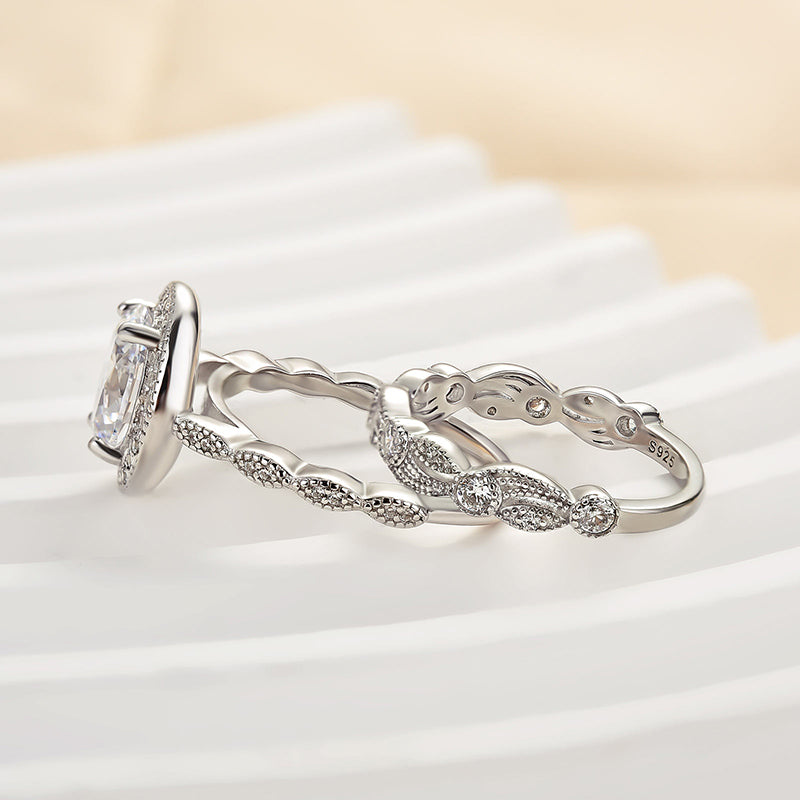 2.0ct Oval Cut Diamond Halo Ring Set - White Gold
