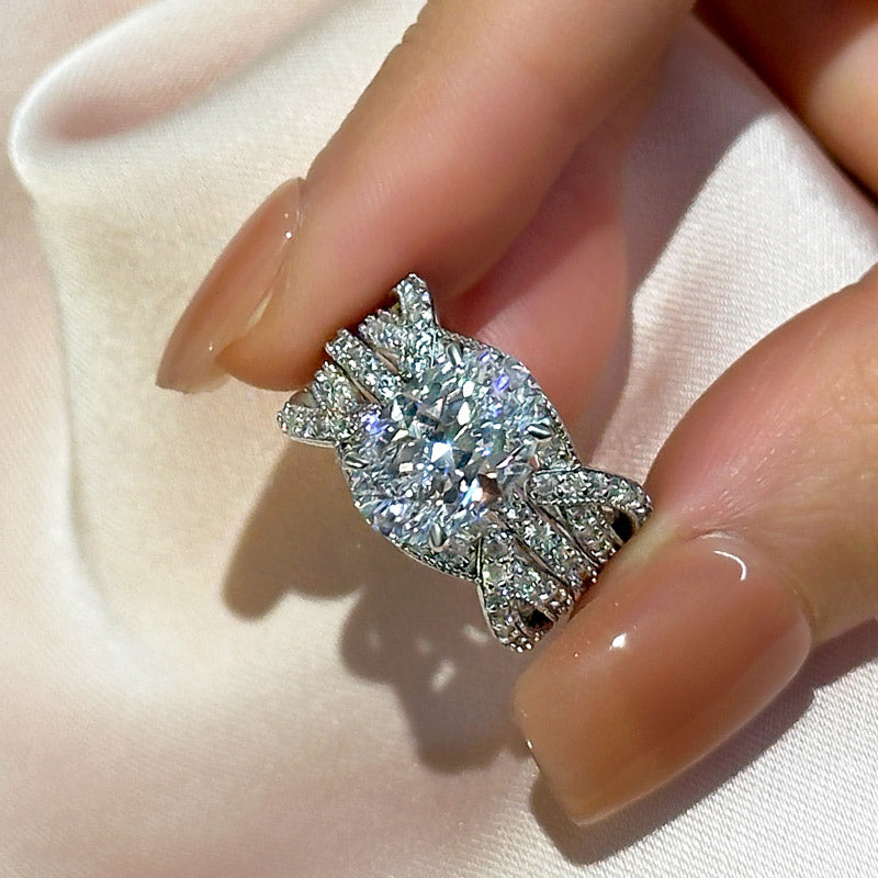 4Ct Oval Diamond Ring with 1Ct Round Band