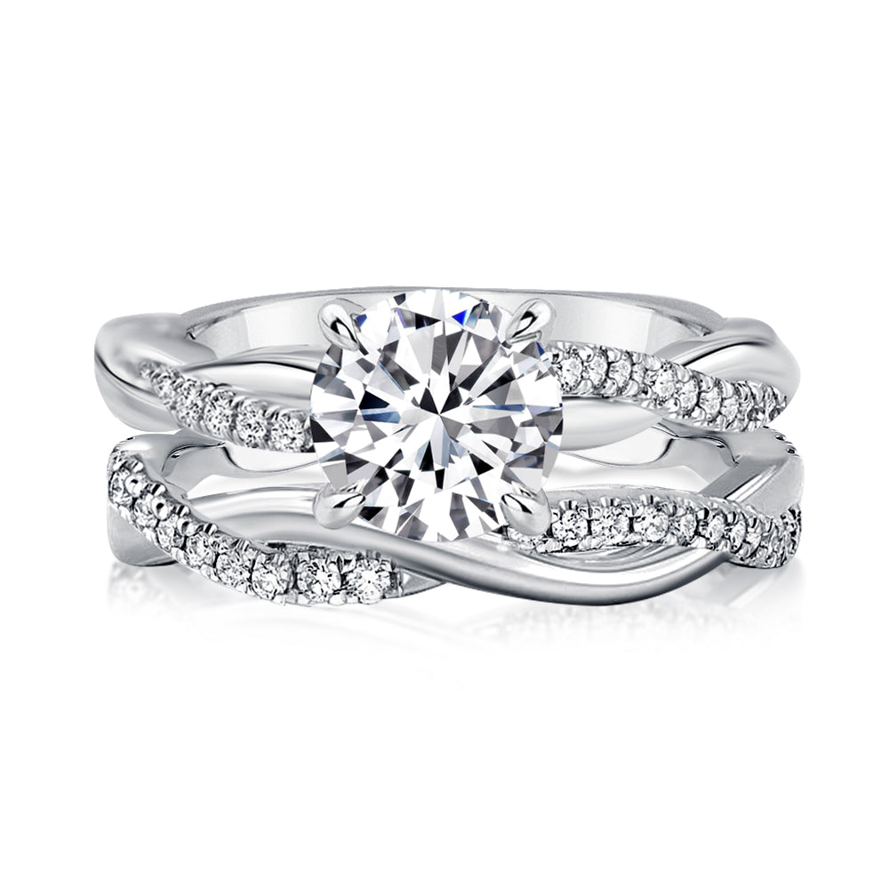 2.0Ct Round Moissanite Wedding Ring Set – 925 Silver White/Yellow/Rose Gold