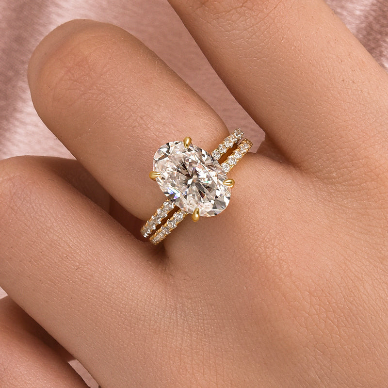 4Ct Oval Moissanite Ring Set - Platinum Plated Two-Tone