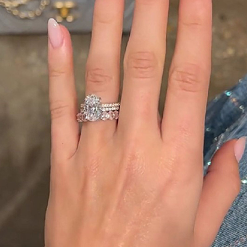 4.0ct Oval Cut Simulated Diamond Ring Set – Rose & White Gold Plated