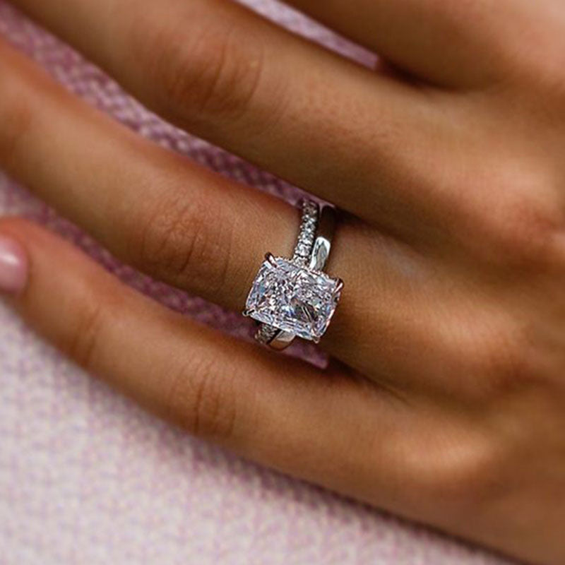 2Ct Radiant Cut Wedding Ring Set - 925 Silver White Gold Plated