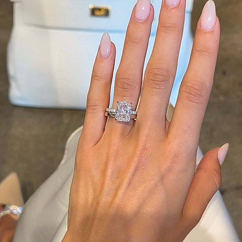 2Ct Radiant Cut Wedding Ring Set - 925 Silver White Gold Plated
