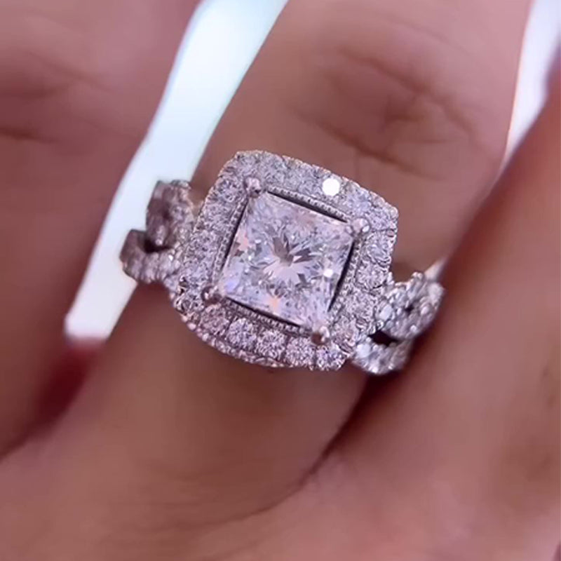 Princess Cut Simulated Diamond Ring 2 Carat 925 Silver 18K Gold