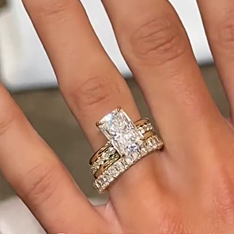 Elegant 4PC Radiant Cut Ring Set in Sterling Silver