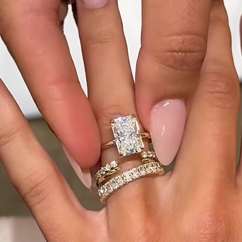 Elegant 4PC Radiant Cut Ring Set in Sterling Silver