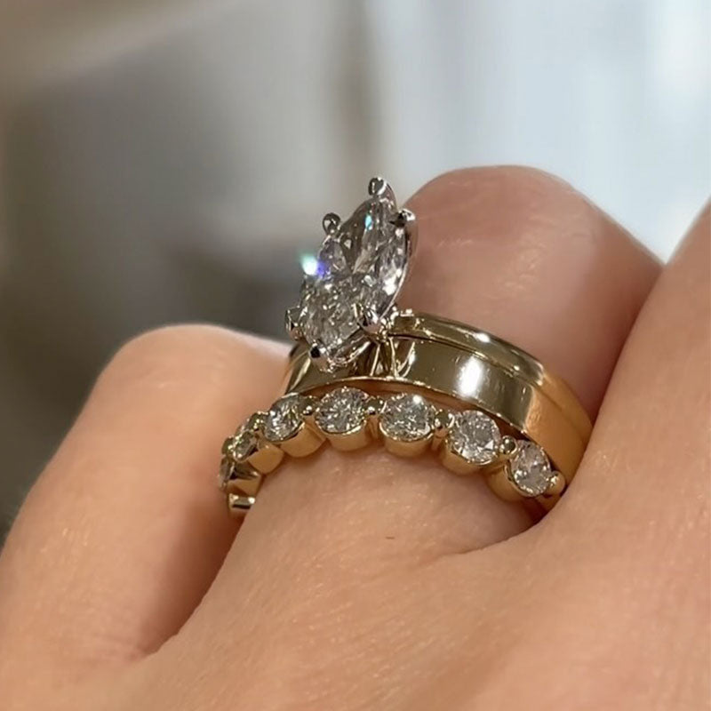4.0Ct Marquise Cut Diamond Wedding Ring Set