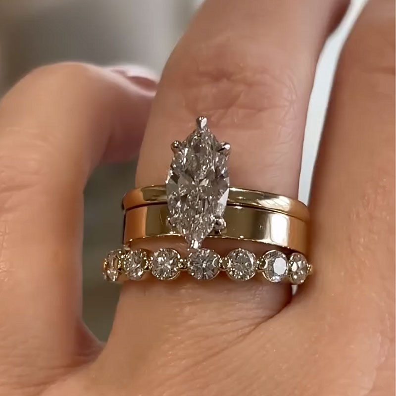 4.0Ct Marquise Cut Diamond Wedding Ring Set