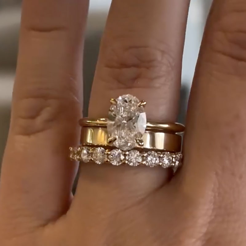 4Ct Oval Moissanite Wedding Set - Wide Yellow Gold Band