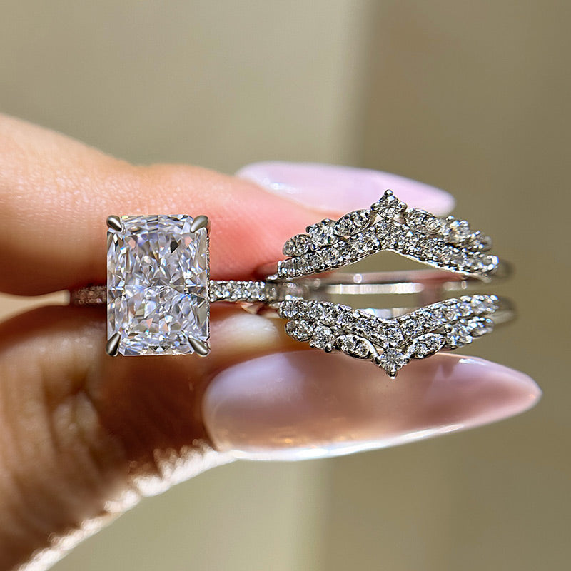 3.5Ct Radiant Cut Diamond Interchangeable Wedding Set