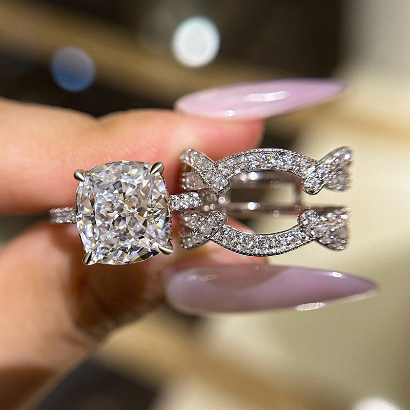 Cushion Cut Ring Set with Simulated Diamonds in Sterling Silver