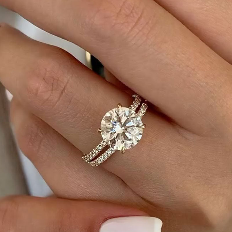 4.0Ct Moissanite Wedding Ring Set – Round Cut, Yellow Gold Plated