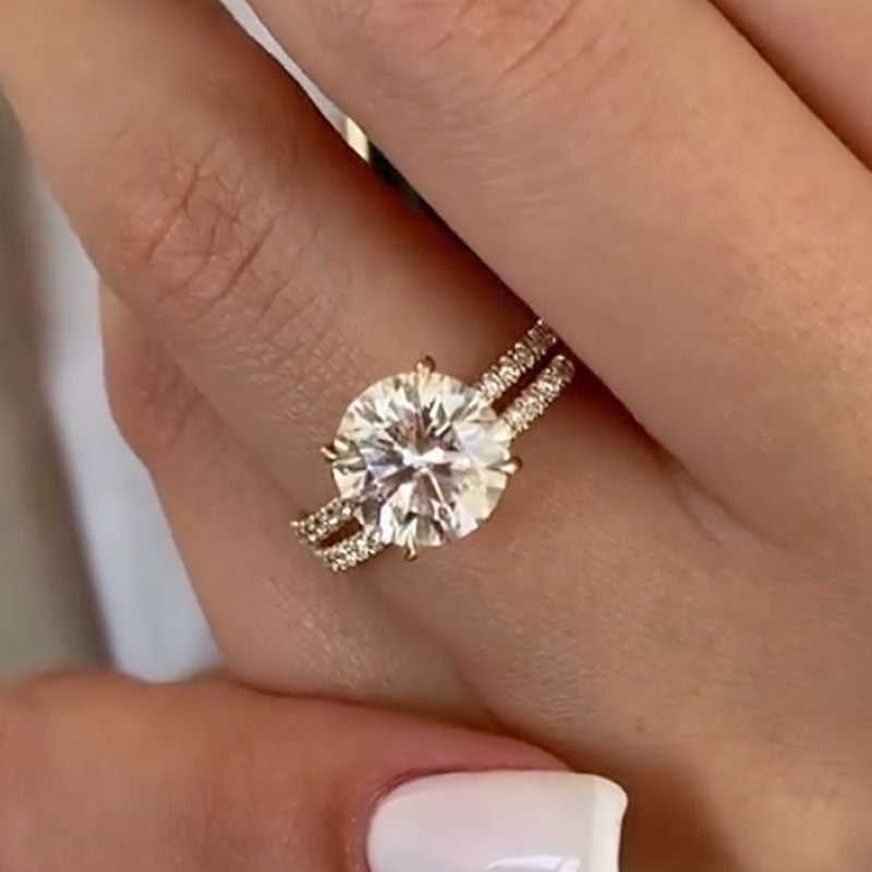 4.0Ct Moissanite Wedding Ring Set – Round Cut, Yellow Gold Plated