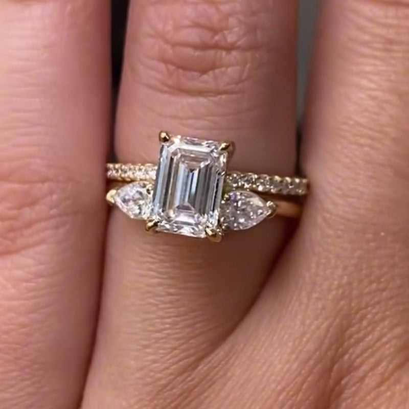 3.5 Carat Emerald Cut Simulated Diamond Ring Platinum Plated