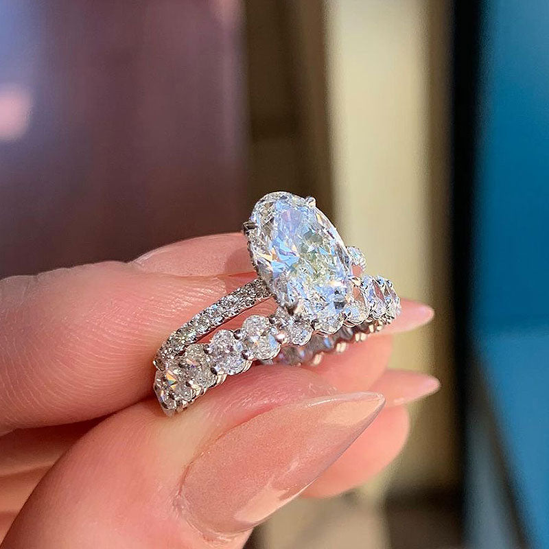 4.0ct Oval Cut Diamond Wedding Set - Dual Gold Plated