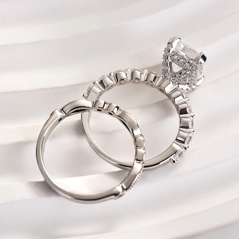 3.0Ct Radiant Cut Diamond Ring Set - 925 Silver White Gold Plated