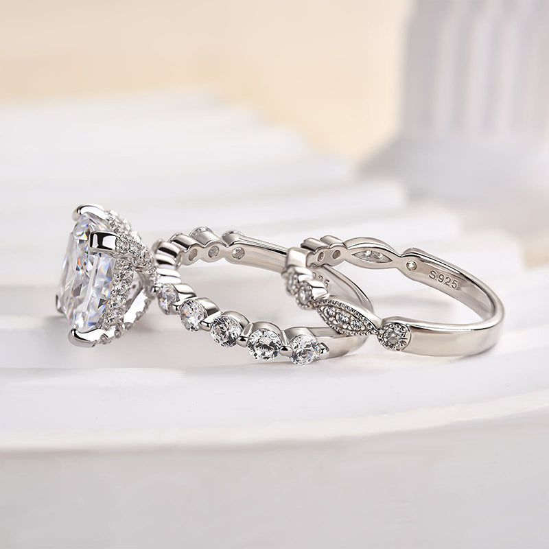 3.0Ct Radiant Cut Diamond Ring Set - 925 Silver White Gold Plated