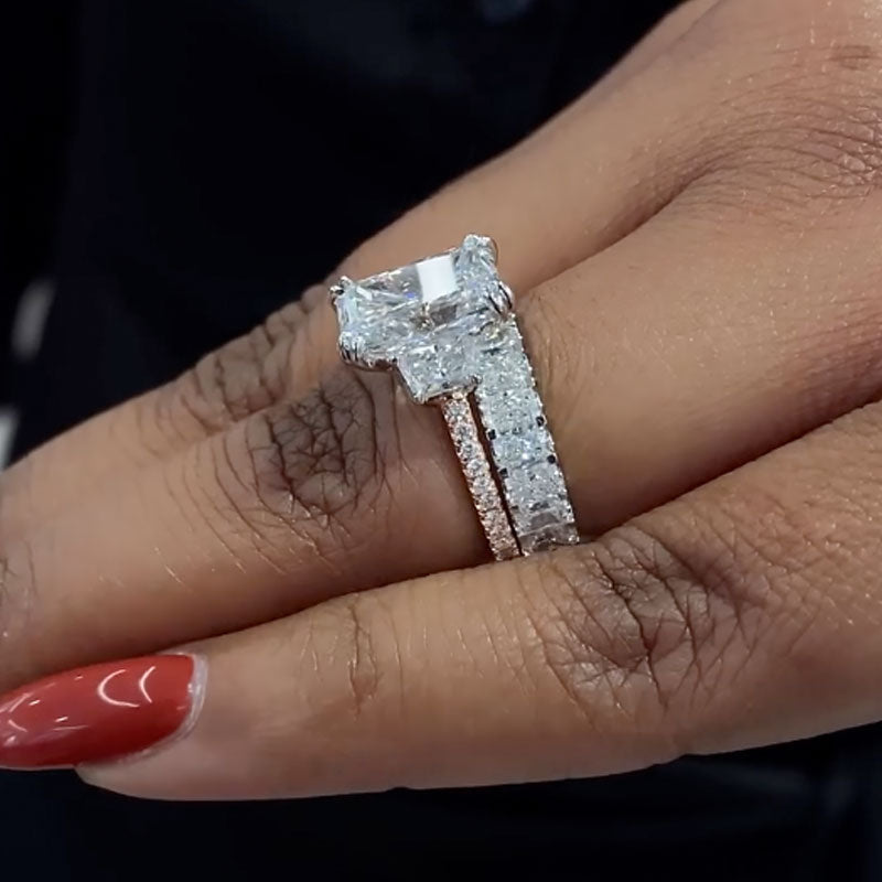 5Ct Radiant Cut Simulated Diamond Ring 18K White Gold