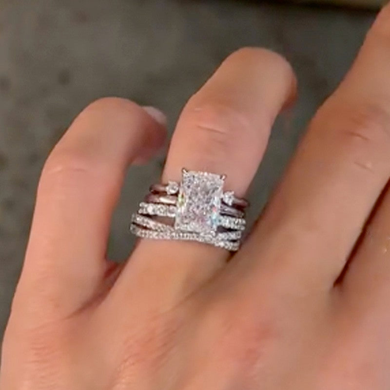 5.0CT Radiant Cut 4PC Wedding Set with Open Bands