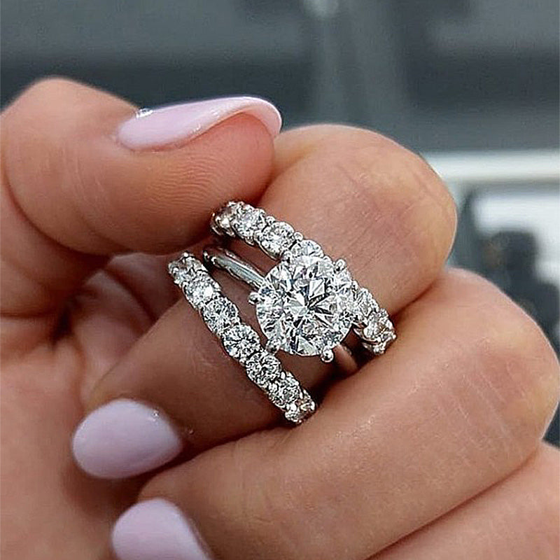 2.0Ct Sona Diamond 3-Pc Wedding Set - 925 Silver Rhodium Plated