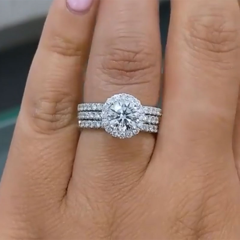 2Ct Round Sona Diamond Halo Ring 18K White Gold