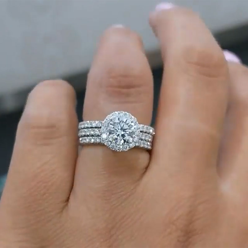 2Ct Round Sona Diamond Halo Ring 18K White Gold