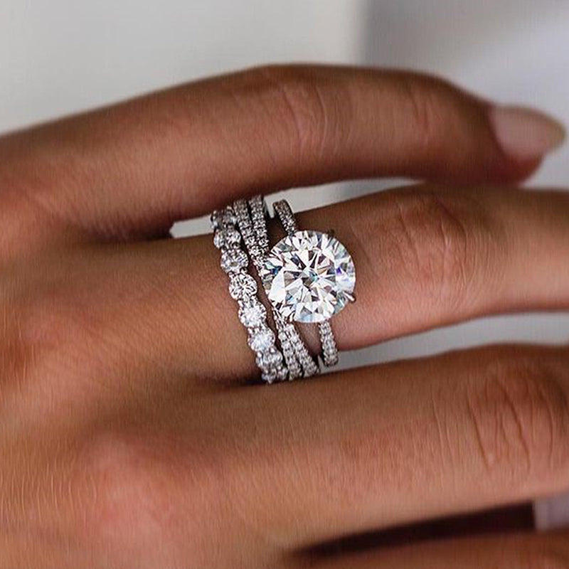 925 Silver White Gold Plated 2ct Round Diamond Ring