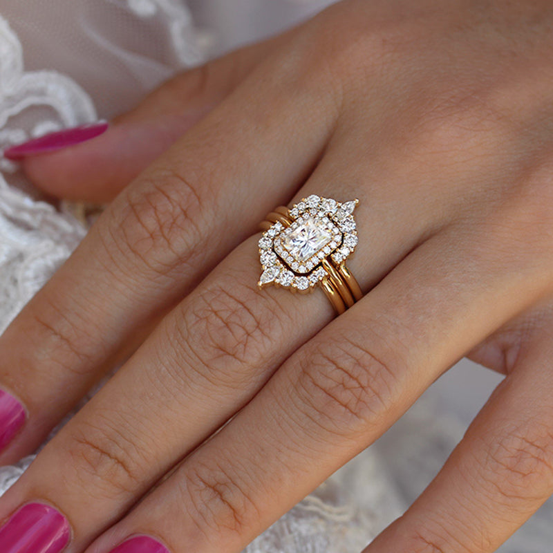 Radiant Cut 3PC Wedding Set - Yellow Gold Plated