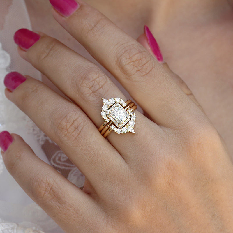 Radiant Cut 3PC Wedding Set - Yellow Gold Plated