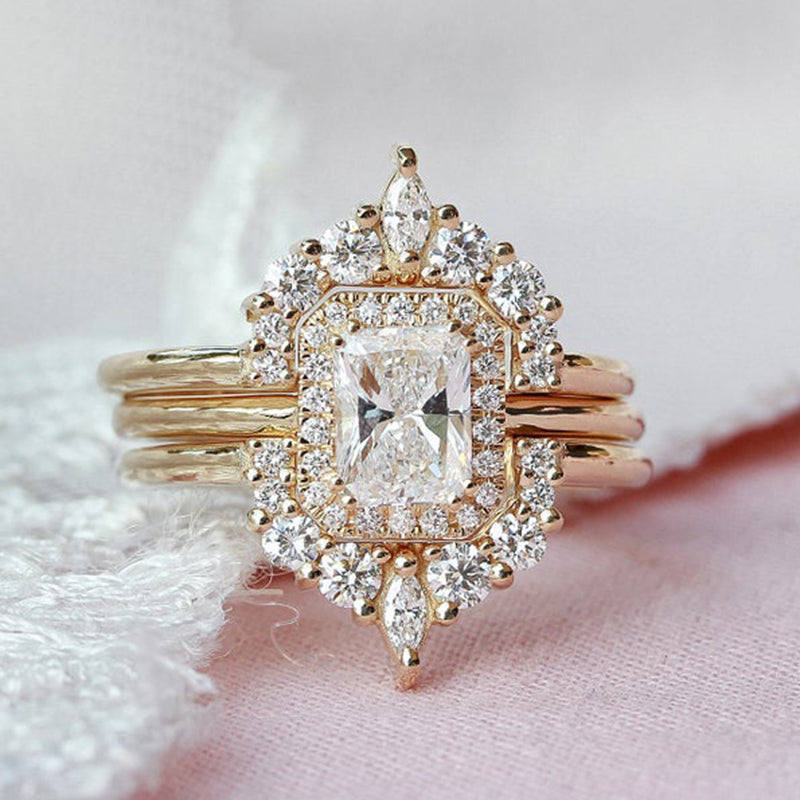 Radiant Cut 3PC Wedding Set - Yellow Gold Plated