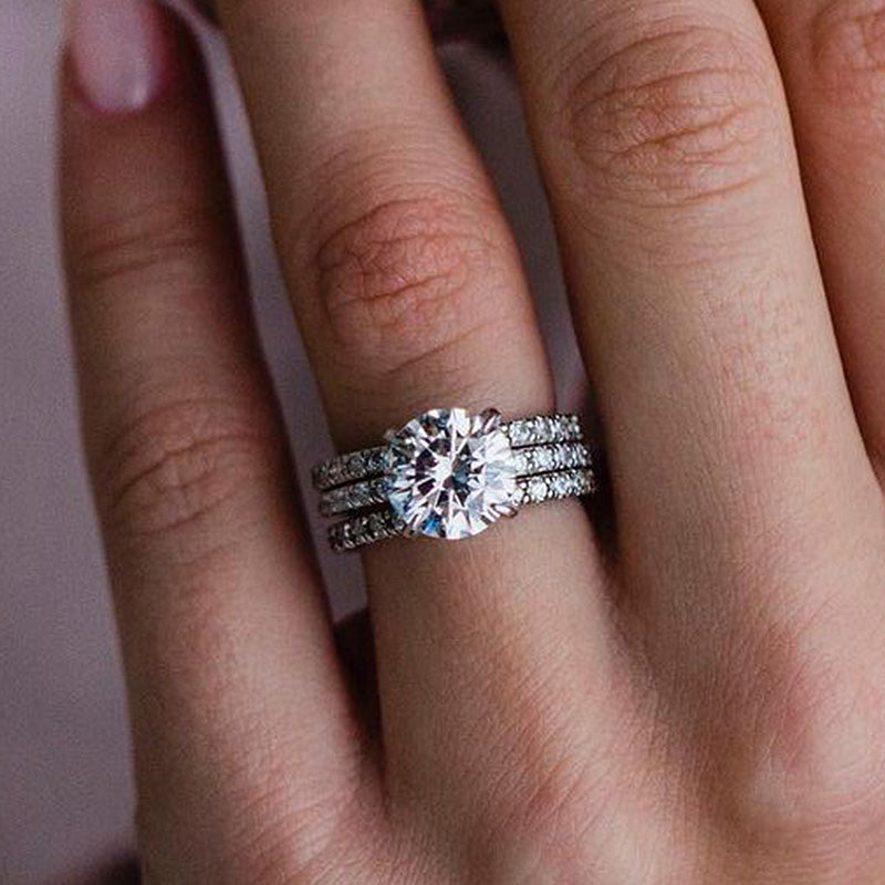 925 Silver White Gold Plated 2ct Diamond 3PC Wedding Set
