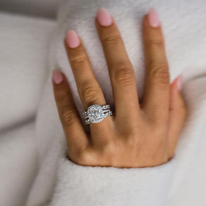 Gorgeous 4Ct Cushion Halo Wedding Set - Sterling Silver White Gold