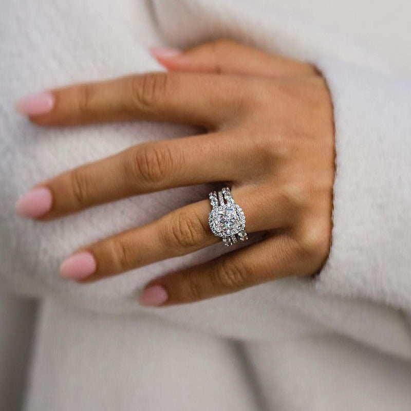 Gorgeous 4Ct Cushion Halo Wedding Set - Sterling Silver White Gold
