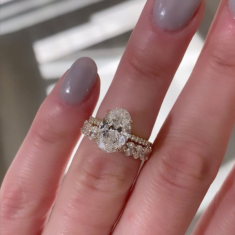 4.0ct Oval Cut Diamond Wedding Set - Dual Gold Plated
