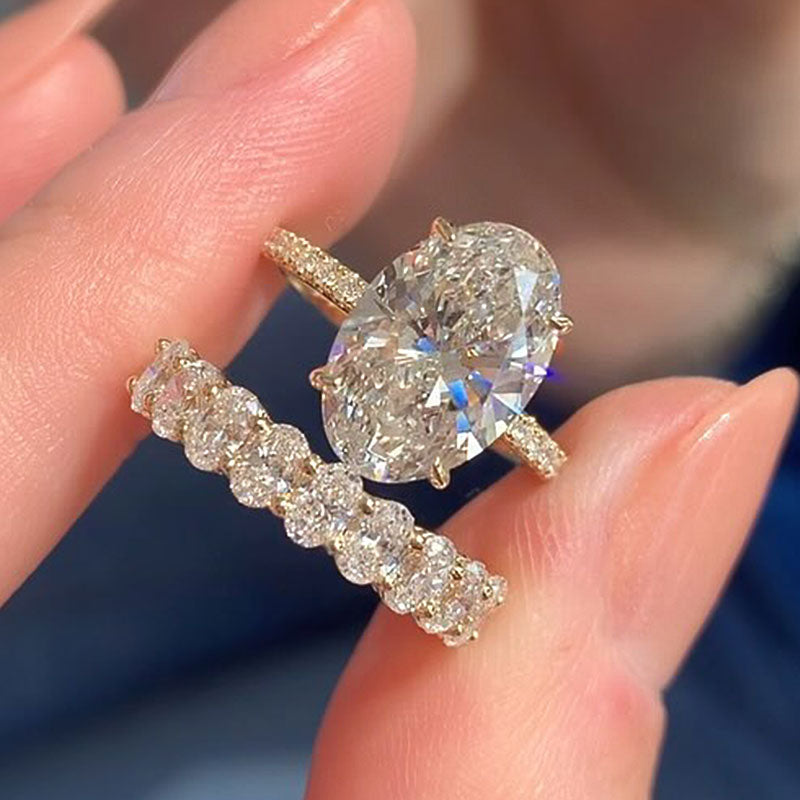 4.0ct Oval Cut Diamond Wedding Set - Dual Gold Plated